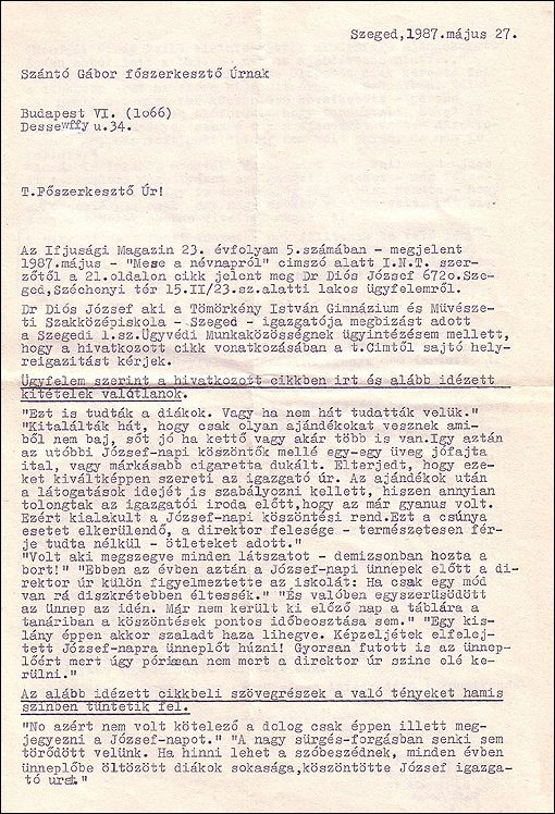 Felszólítás helyreigazításra - 1. oldal (1987)