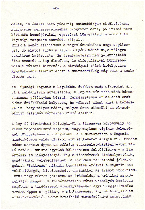 A KISZ KB. Agit. Prop. Osztály javaslata (szig. biz.) 2. oldal (1983)