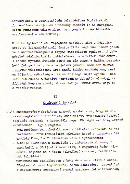 A KISZ KB. Agit. Prop. Osztály javaslata (szig. biz.) 4. oldal (1983)