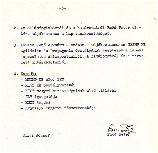 A KISZ KB. Agit. Prop. Osztály javaslata (szig. biz.) 6. oldal (1983)