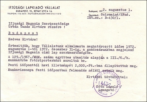 Urbán Tamás fizetési besorolása (1972)